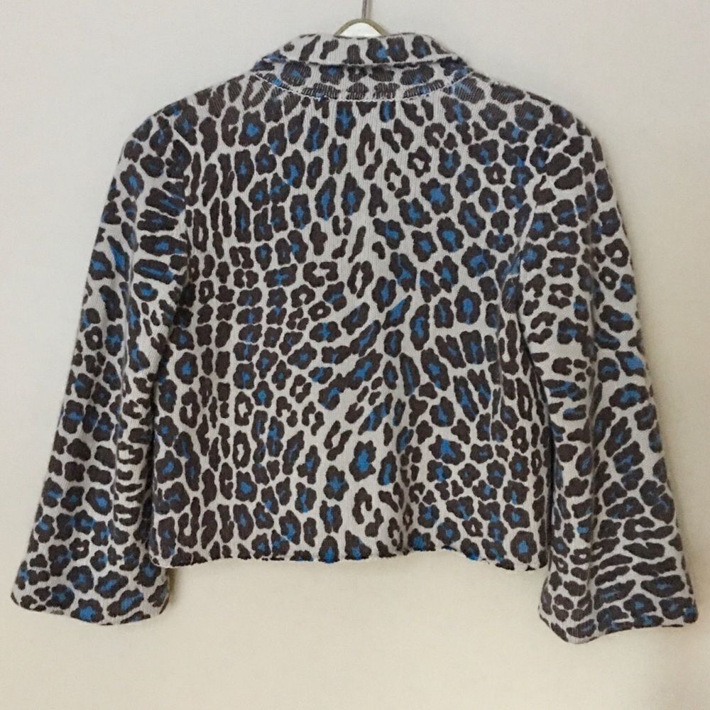 White + Warren Cashmere Leopard Print Cropped Cardigan Sweater | Size M - Picture 3 of 14